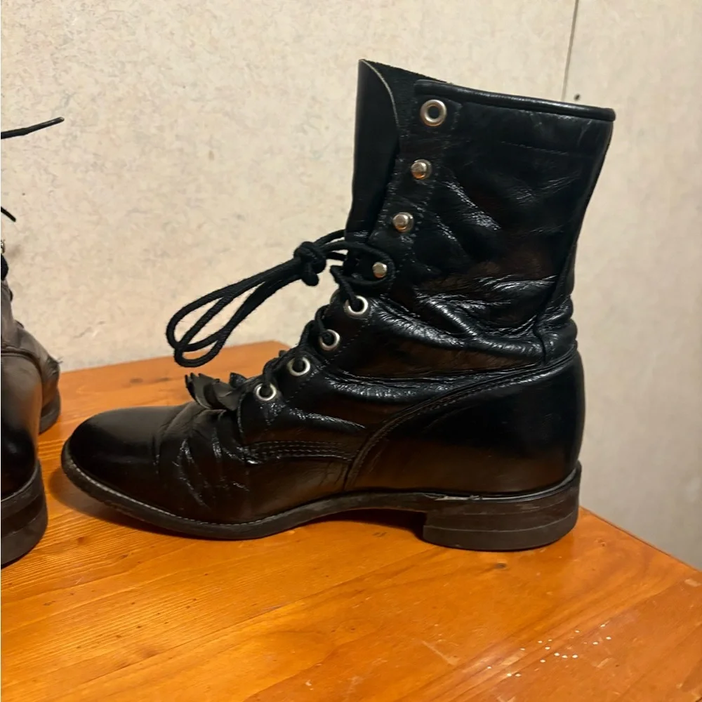 Vintage Justin Roper Lace Up Black Leather Boots L0506 Womens size 5.5